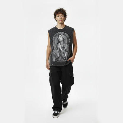 WHERE THEY WISHED HARM I PRAY TANK TOP SEWN SLEEVE - OVERSIZE VINTAGE MINERAL ACID WASH