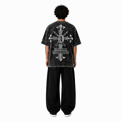 SAVED BY FAITH CHROME - OVERSIZE VINTAGE ACID WASH