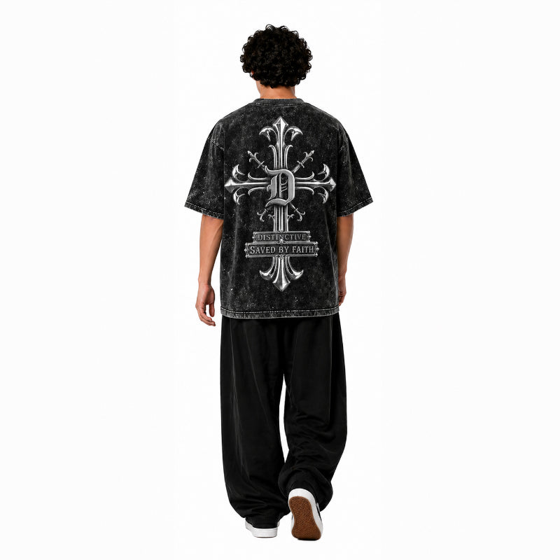SAVED BY FAITH CHROME - OVERSIZE VINTAGE ACID WASH