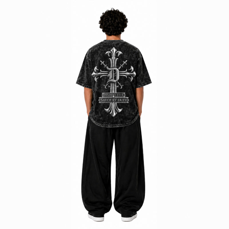 SAVED BY FAITH CHROME - OVERSIZE VINTAGE ACID WASH
