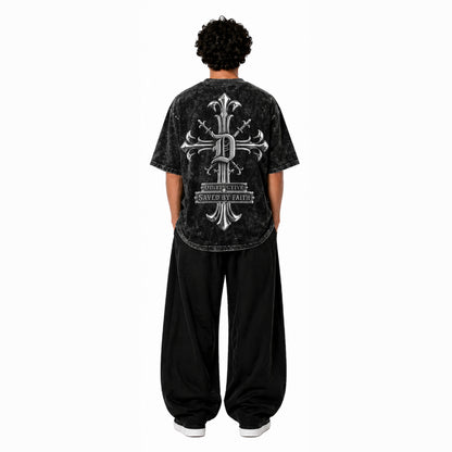 SAVED BY FAITH CHROME - OVERSIZE VINTAGE ACID WASH