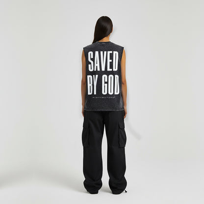SAVED BY GOD TANK TOP SEWN SLEEVE - OVERSIZE VINTAGE MINERAL ACID WASH