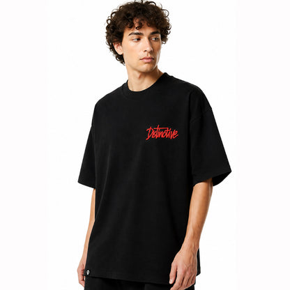DISTINCTIVE WORDMARK LOGO RED ON BLACK - 280GSM BOXY FIT