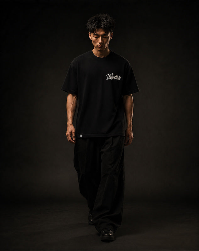 DISTINCTIVE WORDMARK LOGO WHITE ON BLACK - 280GSM BOXY FIT