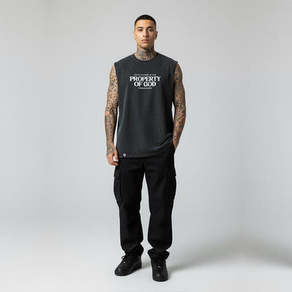 PROPERTY OF GOD TANK TOP SEWN SLEEVE - OVERSIZE VINTAGE MINERAL ACID WASH