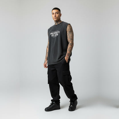 PROPERTY OF GOD TANK TOP SEWN SLEEVE - OVERSIZE VINTAGE MINERAL ACID WASH