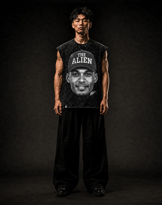THE ALN CUT-OFF RAW MUSCLE TEE - BOXY FIT VINTAGE MINERAL ACID WASH