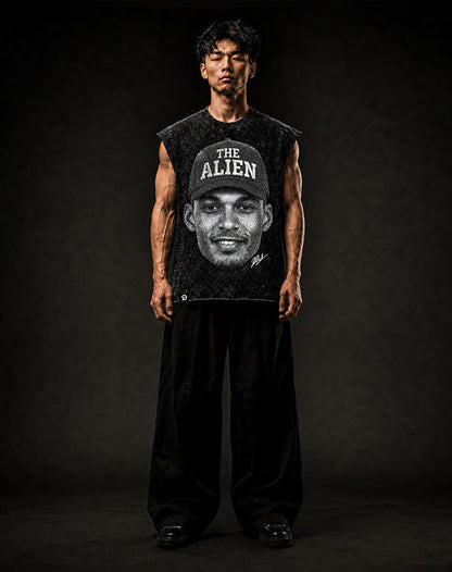 THE ALN CUT-OFF RAW MUSCLE TEE - BOXY FIT VINTAGE MINERAL ACID WASH