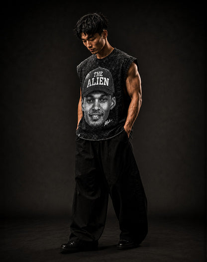 THE ALN CUT-OFF RAW MUSCLE TEE - BOXY FIT VINTAGE MINERAL ACID WASH