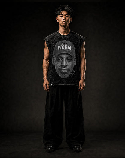 THE WRM CUT-OFF RAW MUSCLE TEE - BOXY FIT VINTAGE MINERAL ACID WASH