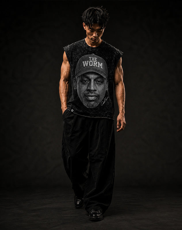 THE WRM CUT-OFF RAW MUSCLE TEE - BOXY FIT VINTAGE MINERAL ACID WASH