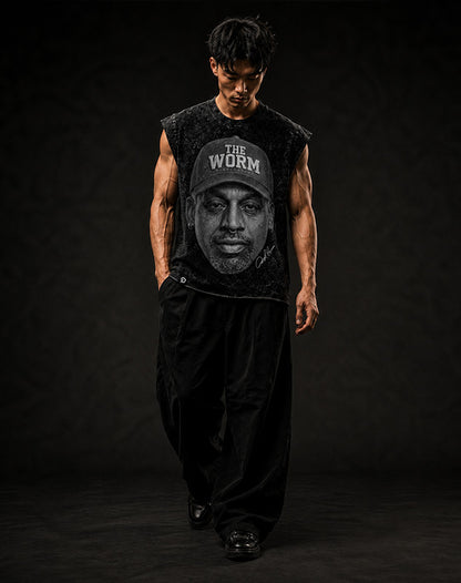 THE WRM CUT-OFF RAW MUSCLE TEE - BOXY FIT VINTAGE MINERAL ACID WASH