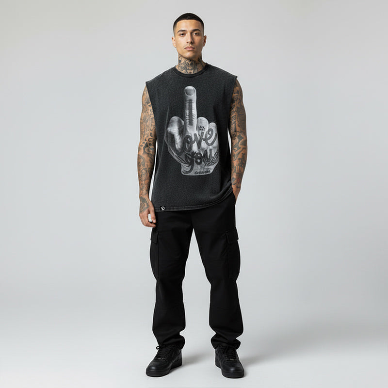 I LOVE YOU TANK TOP SEWN SLEEVE - OVERSIZE VINTAGE MINERAL ACID WASH