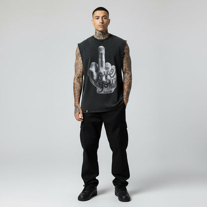 I LOVE YOU TANK TOP SEWN SLEEVE - OVERSIZE VINTAGE MINERAL ACID WASH