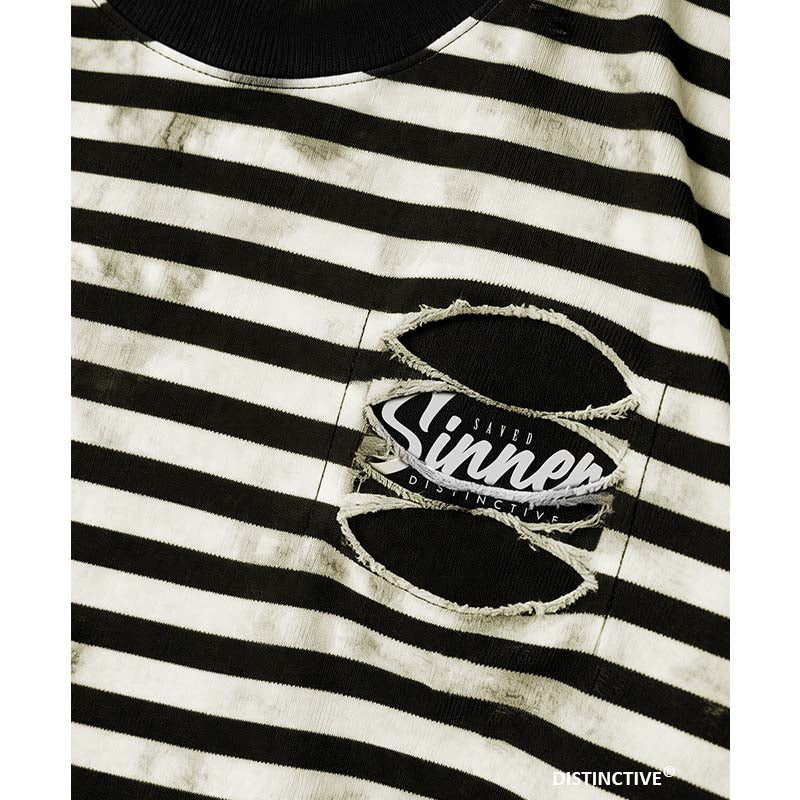 STRIPE SAVED SINNER - OVERSIZE TATTERED VINTAGE DYE