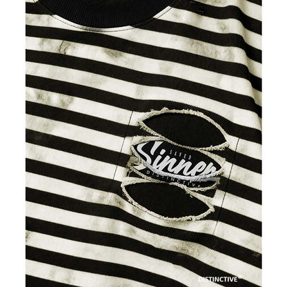 STRIPE SAVED SINNER - OVERSIZE TATTERED VINTAGE DYE