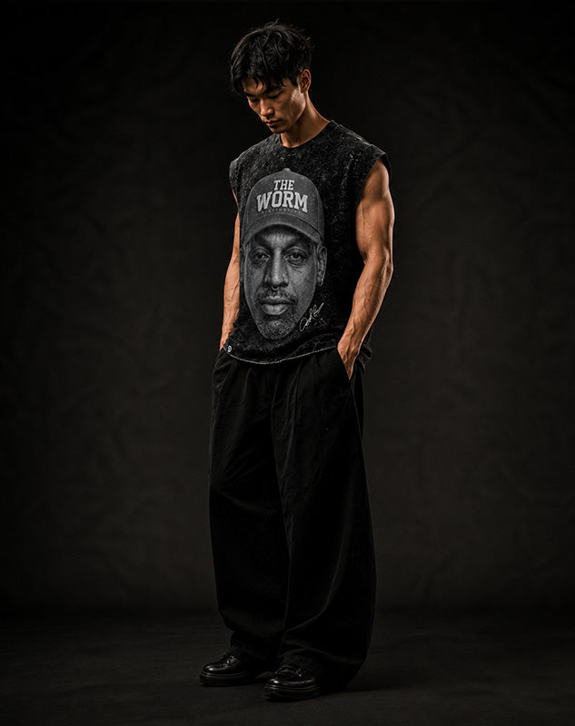 THE WRM CUT-OFF RAW MUSCLE TEE - BOXY FIT VINTAGE MINERAL ACID WASH