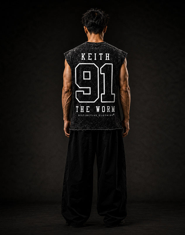 THE WRM CUT-OFF RAW MUSCLE TEE - BOXY FIT VINTAGE MINERAL ACID WASH