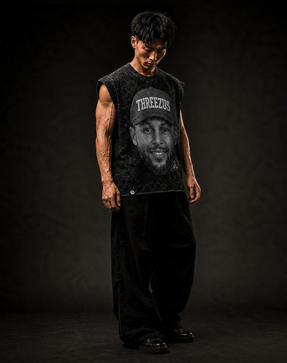 3ZUS CUT-OFF RAW MUSCLE TEE - BOXY FIT VINTAGE MINERAL ACID WASH