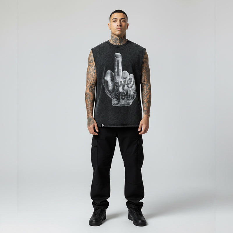 I LOVE YOU TANK TOP SEWN SLEEVE - OVERSIZE VINTAGE MINERAL ACID WASH