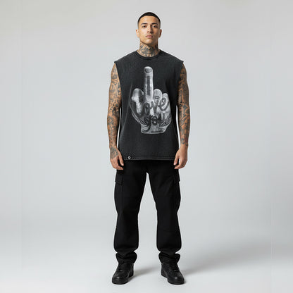 I LOVE YOU TANK TOP SEWN SLEEVE - OVERSIZE VINTAGE MINERAL ACID WASH