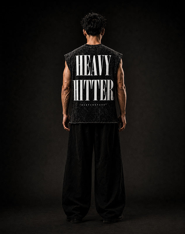 HEAVY HITTER v2 CUT-OFF RAW MUSCLE TEE - BOXY FIT VINTAGE MINERAL ACID WASH