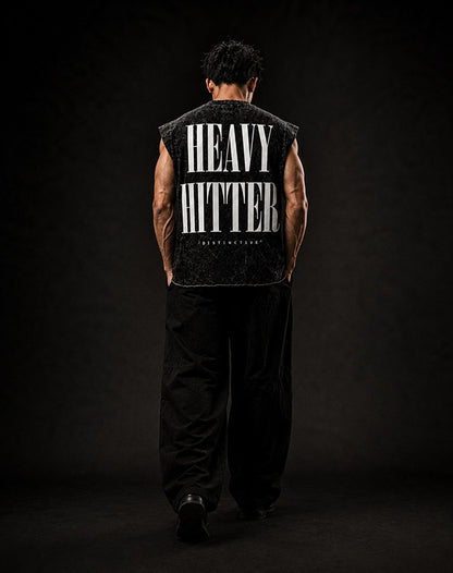 HEAVY HITTER v2 CUT-OFF RAW MUSCLE TEE - BOXY FIT VINTAGE MINERAL ACID WASH