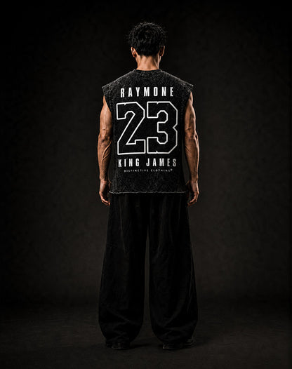 KING J CUT-OFF RAW MUSCLE TEE - BOXY FIT VINTAGE MINERAL ACID WASH