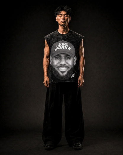 KING J CUT-OFF RAW MUSCLE TEE - BOXY FIT VINTAGE MINERAL ACID WASH