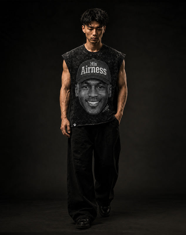 HIS ARNSS CUT-OFF RAW MUSCLE TEE - BOXY FIT VINTAGE MINERAL ACID WASH