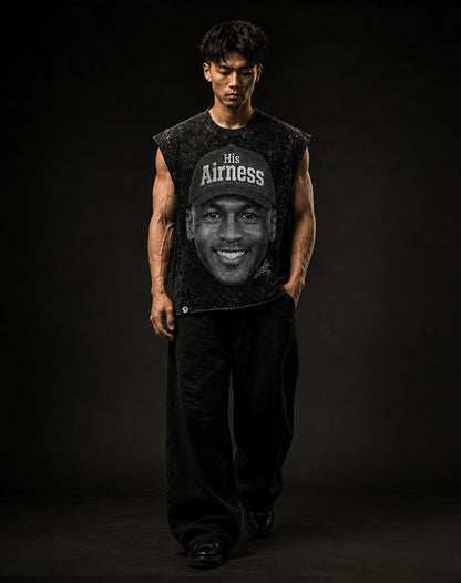 HIS ARNSS CUT-OFF RAW MUSCLE TEE - BOXY FIT VINTAGE MINERAL ACID WASH