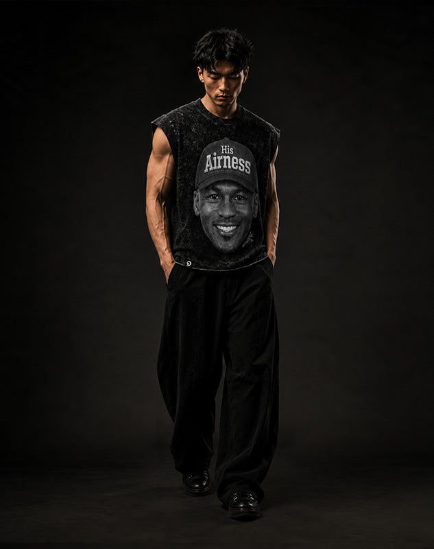 HIS ARNSS CUT-OFF RAW MUSCLE TEE - BOXY FIT VINTAGE MINERAL ACID WASH