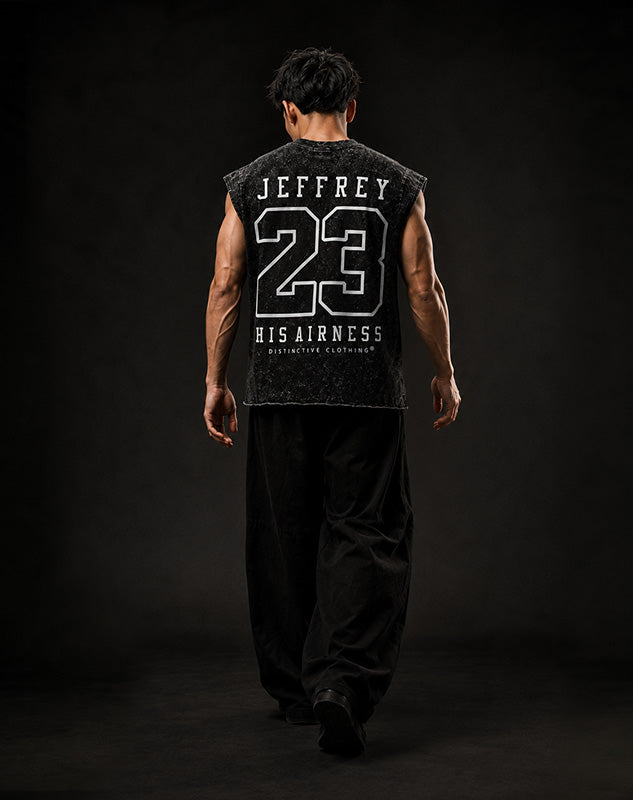 HIS ARNSS CUT-OFF RAW MUSCLE TEE - BOXY FIT VINTAGE MINERAL ACID WASH