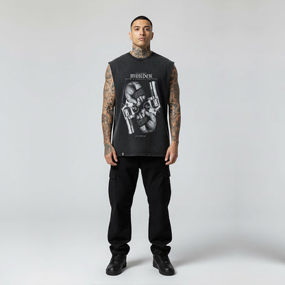 PEACEFUL PROTEST TANK TOP SEWN SLEEVE - OVERSIZE VINTAGE MINERAL ACID WASH