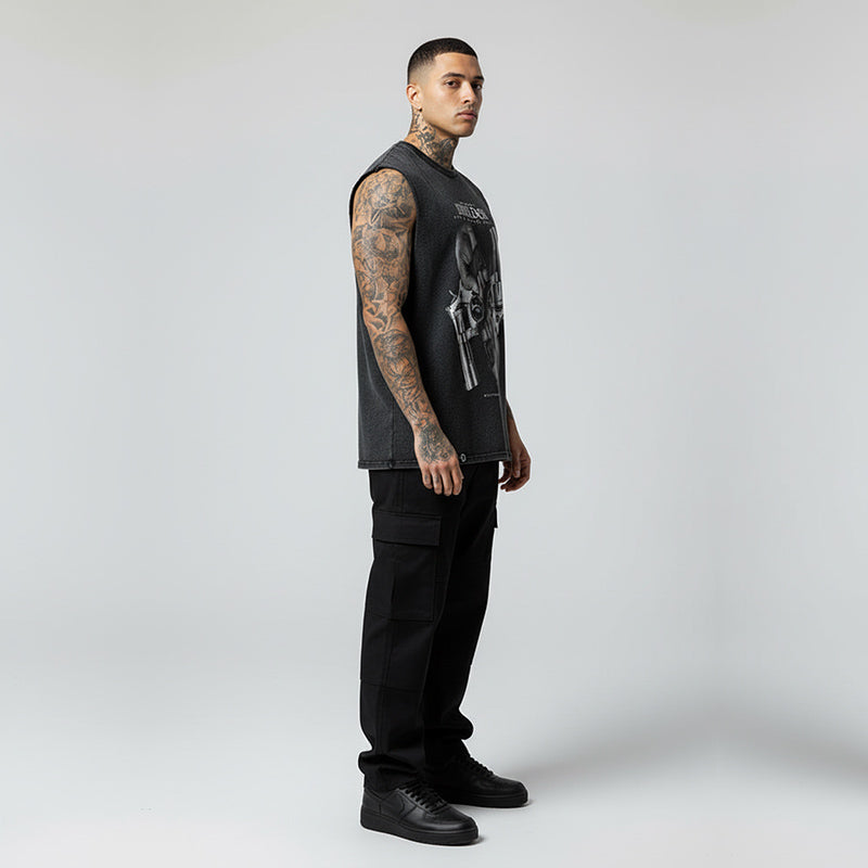 PEACEFUL PROTEST TANK TOP SEWN SLEEVE - OVERSIZE VINTAGE MINERAL ACID WASH