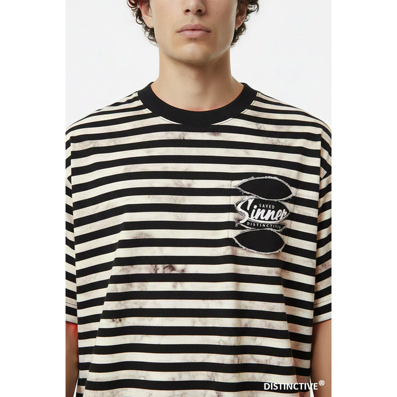 STRIPE SAVED SINNER - OVERSIZE TATTERED VINTAGE DYE