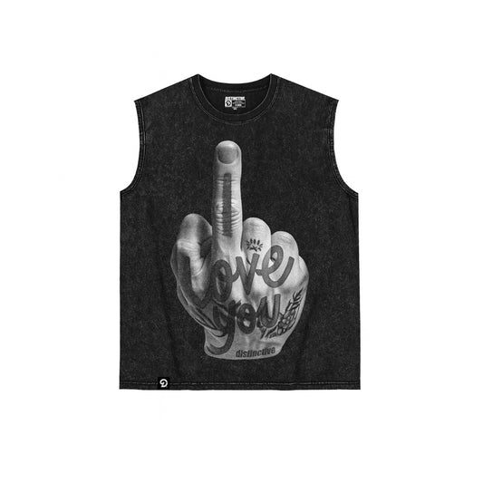 I LOVE YOU TANK TOP SEWN SLEEVE - OVERSIZE VINTAGE MINERAL ACID WASH