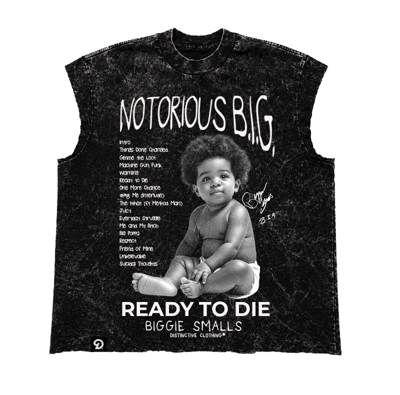 NOTORIOUS B I G CUT-OFF RAW MUSCLE TEE - BOXY FIT VINTAGE MINERAL ACID WASH