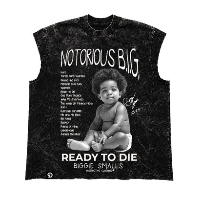 NOTORIOUS B I G CUT-OFF RAW MUSCLE TEE - BOXY FIT VINTAGE MINERAL ACID WASH