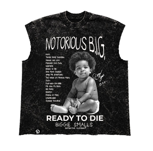 NOTORIOUS B I G CUT-OFF RAW MUSCLE TEE - BOXY FIT VINTAGE MINERAL ACID WASH