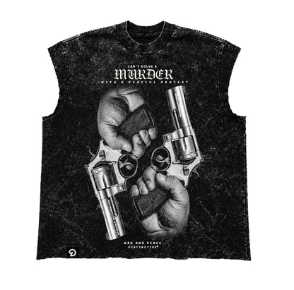 PEACEFUL PROTEST CUT-OFF RAW MUSCLE TEE - BOXY FIT VINTAGE MINERAL ACID WASH