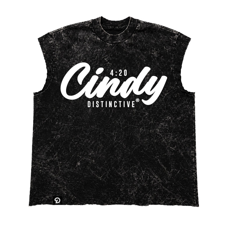 CINDY CUT-OFF RAW MUSCLE TEE - BOXY FIT VINTAGE MINERAL ACID WASH