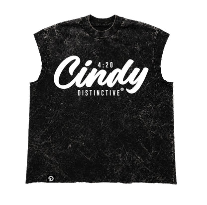 CINDY CUT-OFF RAW MUSCLE TEE - BOXY FIT VINTAGE MINERAL ACID WASH