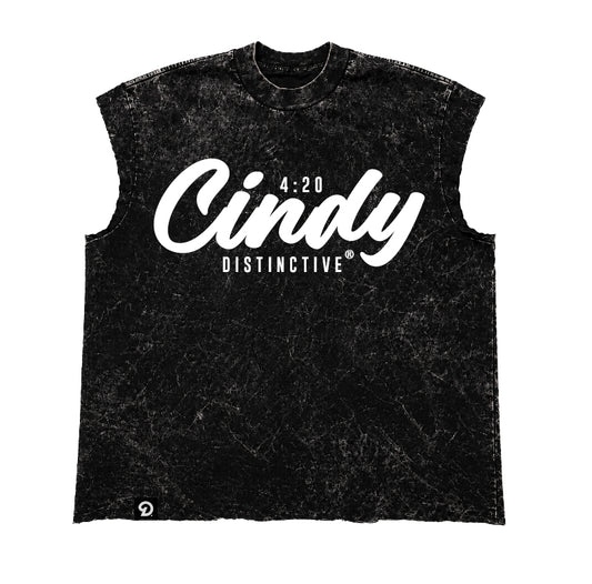 CINDY CUT-OFF RAW MUSCLE TEE - BOXY FIT VINTAGE MINERAL ACID WASH