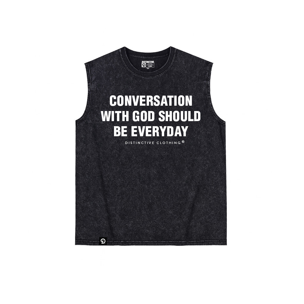 CONVERSATION WITH GOD TANK TOP SEWN SLEEVE - OVERSIZE VINTAGE MINERAL ACID WASH