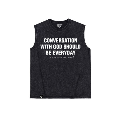 CONVERSATION WITH GOD TANK TOP SEWN SLEEVE - OVERSIZE VINTAGE MINERAL ACID WASH