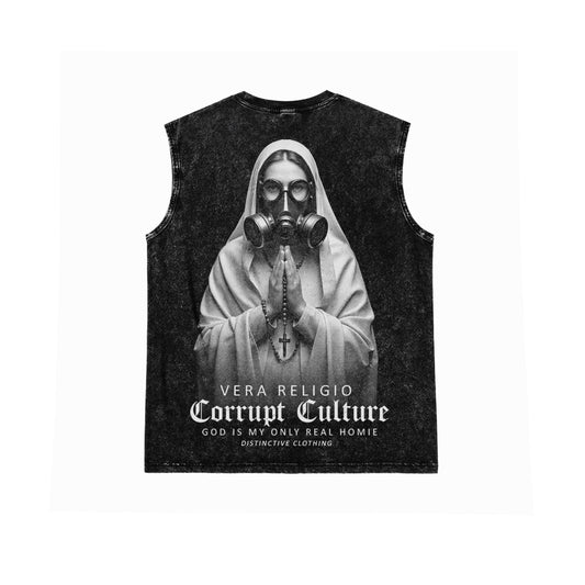 TRUE RELIGION CORRUPT CULTURE TANK TOP SEWN SLEEVE - OVERSIZE VINTAGE MINERAL ACID WASH