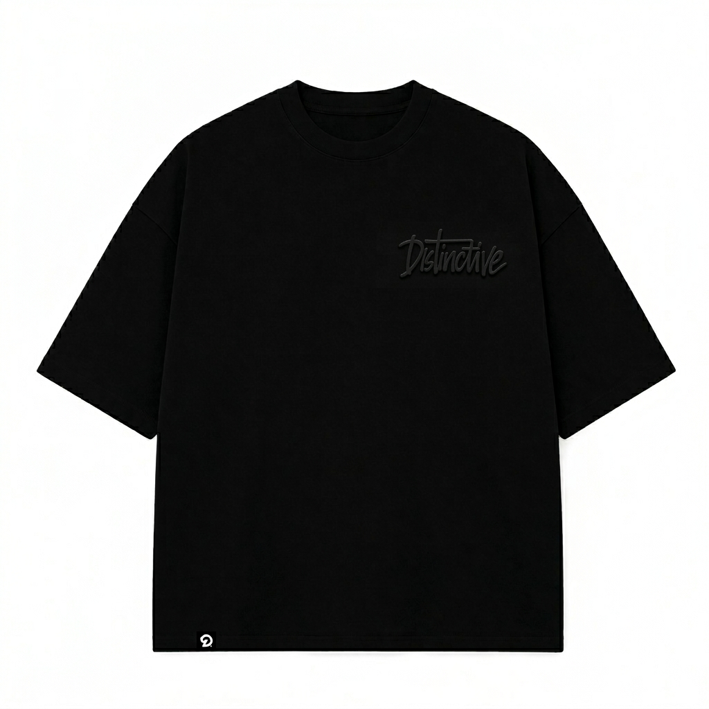 DISTINCTIVE WORDMARK LOGO BLACK ON BLACK - 280GSM BOXY FIT