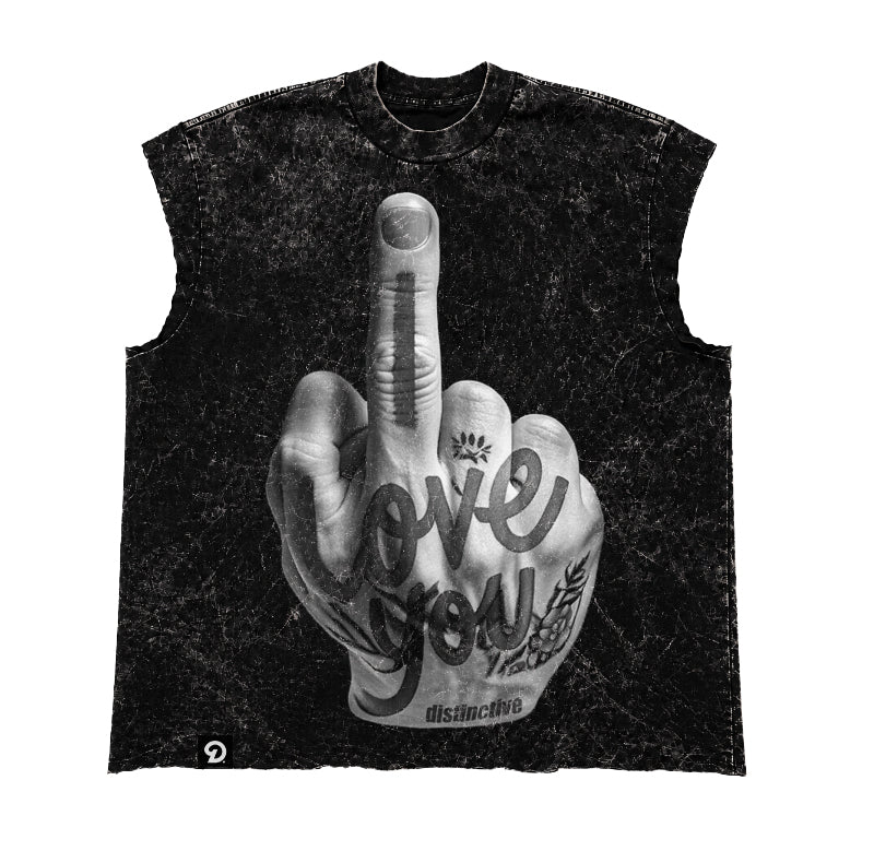 I LOVE YOU CUT-OFF RAW MUSCLE TEE - BOXY FIT VINTAGE MINERAL ACID WASH