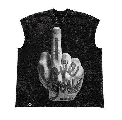 I LOVE YOU CUT-OFF RAW MUSCLE TEE - BOXY FIT VINTAGE MINERAL ACID WASH